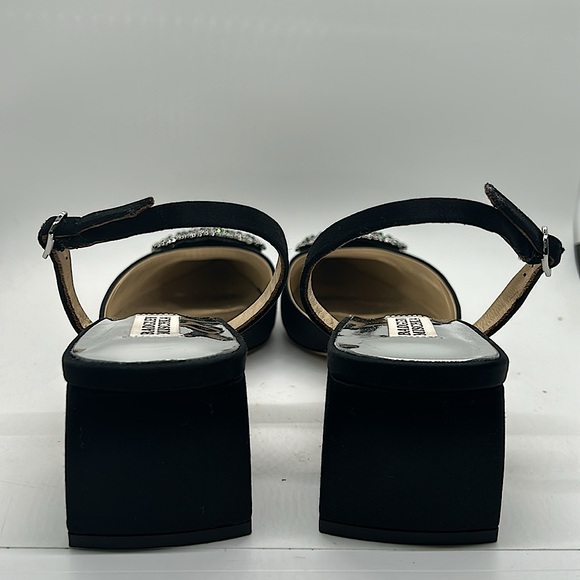 Badgley Mischka NIB “Emmie” Black Satin Crystal Buckle Slingback Sandals *Sz 9* - Picture 6 of 9